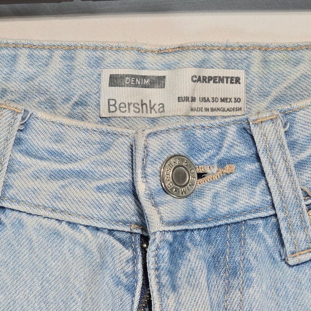 Bershka Carpenter Jeans Mens 30‎ Light Wash Denim Straight Leg Utility Pants - Picture 11 of 16